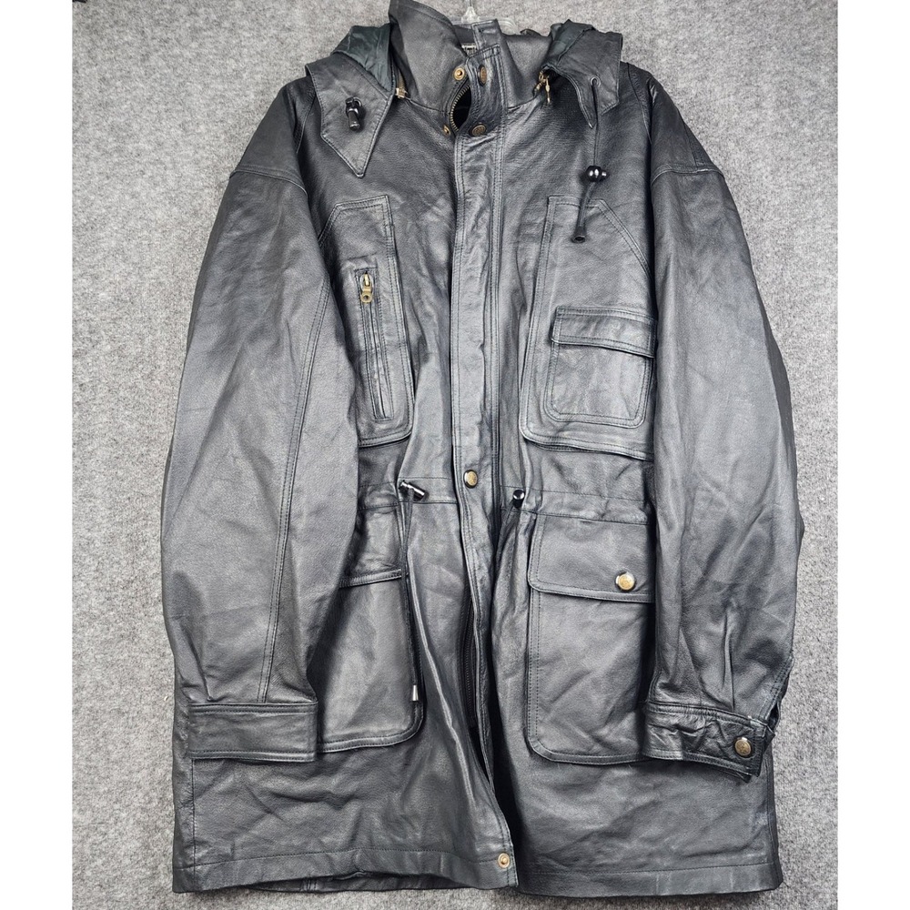 Rockey Leather Field Parka Men XXL Black Hooded Utility Jacket 100% Leather
